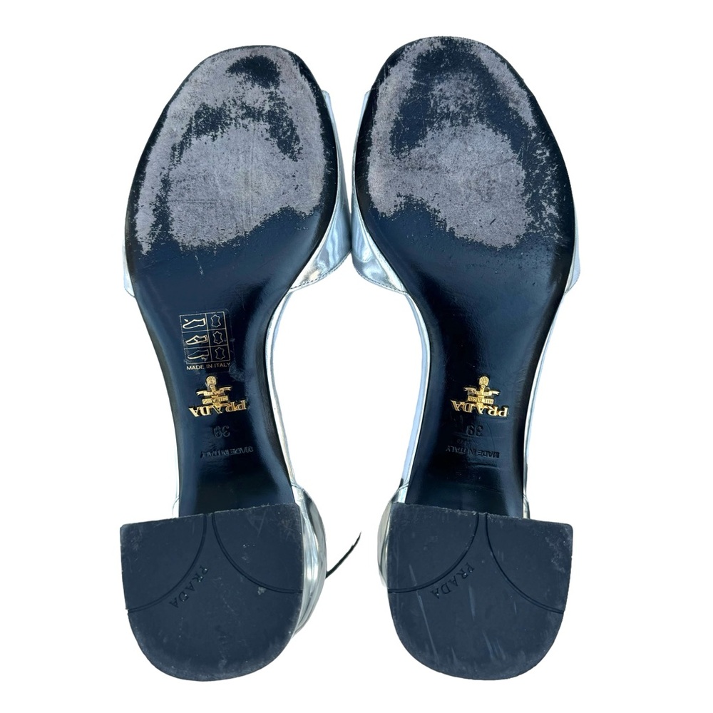 PRADA Sandal Silver Leather Block Heel - Picture 16 of 17